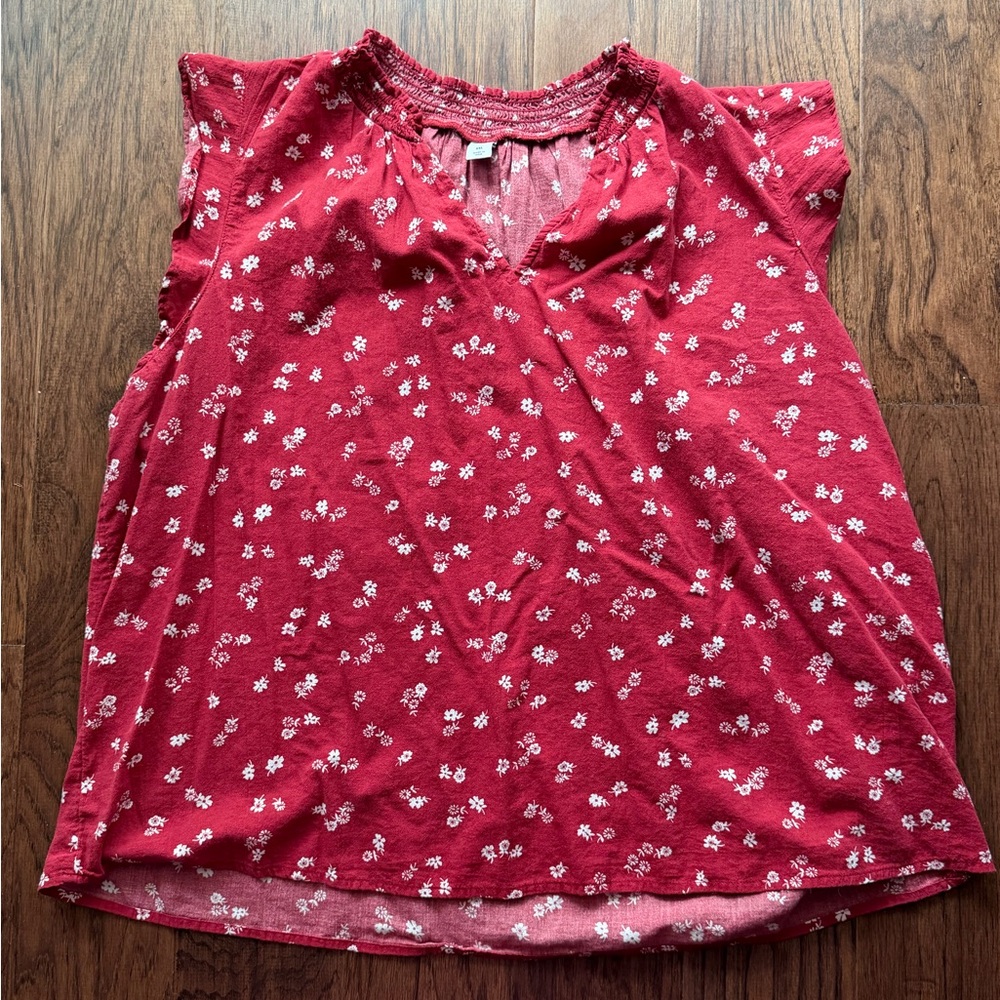 Old Navy Red Floral Smocked Top